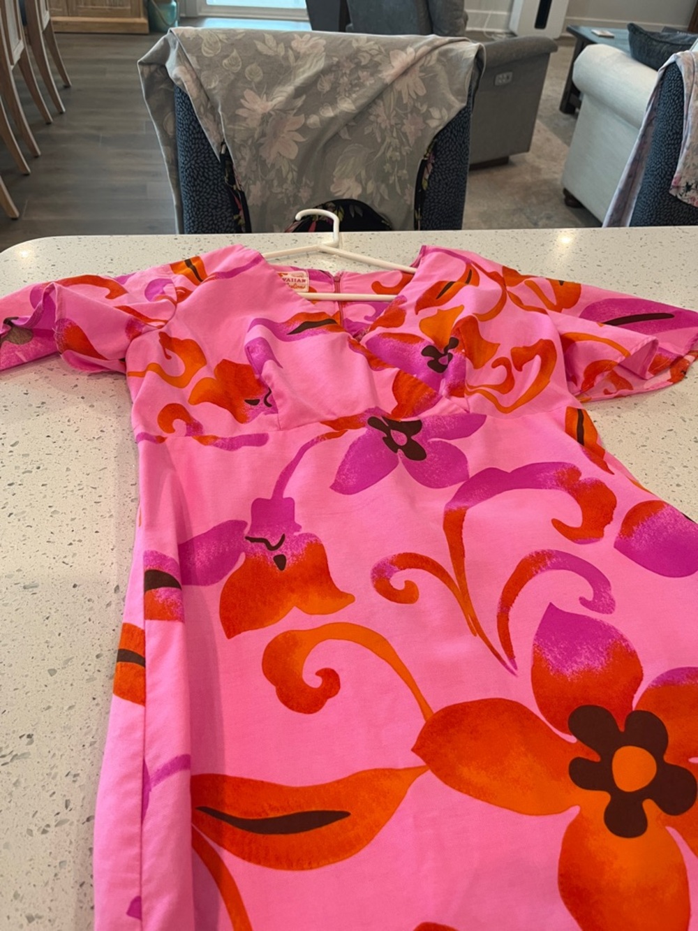 Sears Hawaiian Moo Moo Pink and Orange Floral Long Dress - Picture 4 of 5